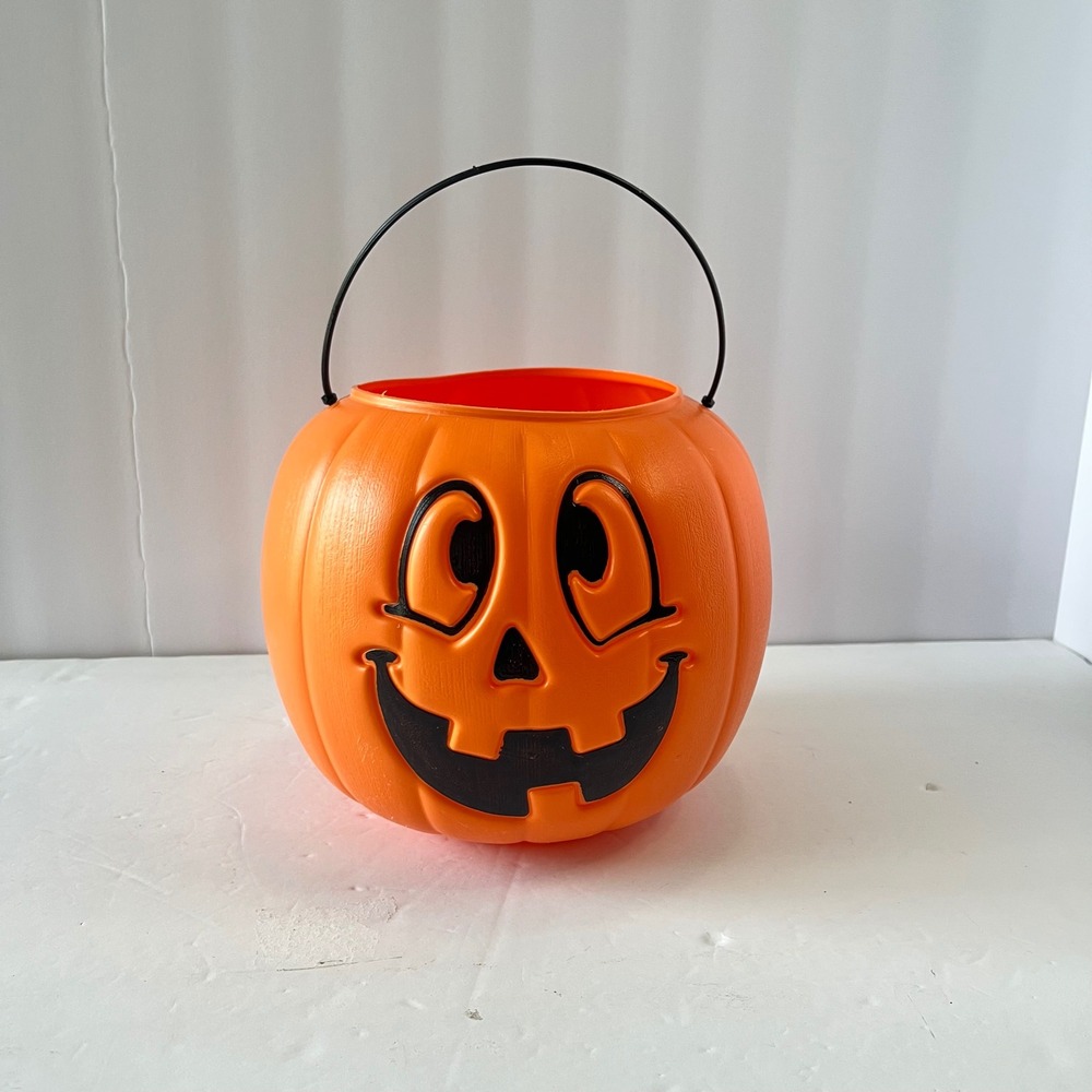 Halloween Orange Plastic Jack-O-Lantern Trick or Treat Candy Bucket Pail AMLOID